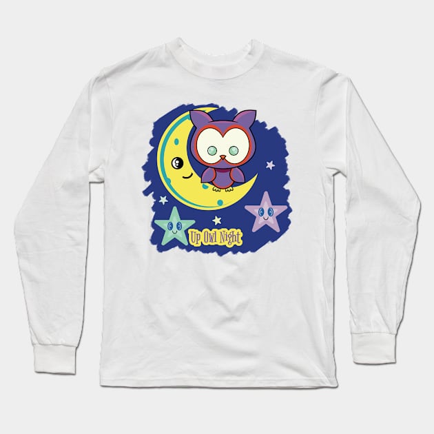 Up Owl Night - Night Owl Long Sleeve T-Shirt by RD Doodles